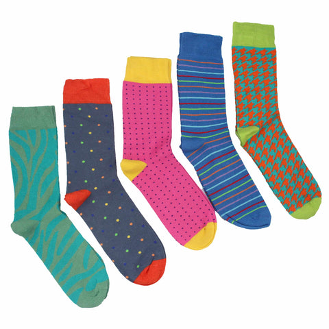 MEN'S 100% BAMBOO PLAIN SOCKS - MYRIAD PRINTS - 5 PAIR PACK