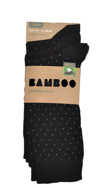 MEN'S 100% BAMBOO BLACK PINDOT SOCKS - 3 PACK