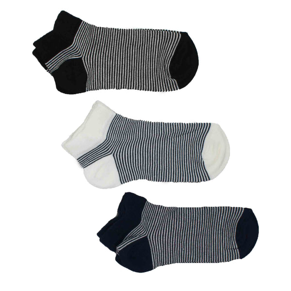 Women's 100% Bamboo Trainer Socks - Stripes Navy, White, Black