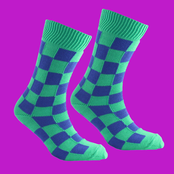 Men's Westbourne Check Socks - Pea/Royal